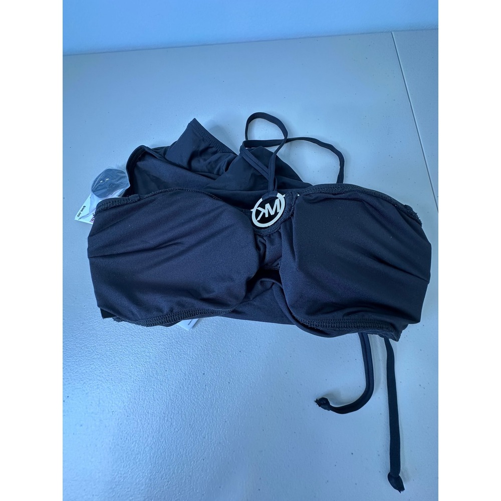 Michael Kors Bandeau One Piece Swimsuit Ruched MK Logo Size 10 Black - Picture 3 of 8